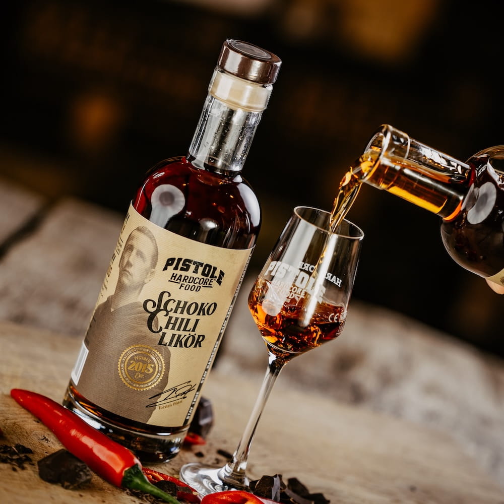 Pistole Hardcore-Food Schoko Chili Likör