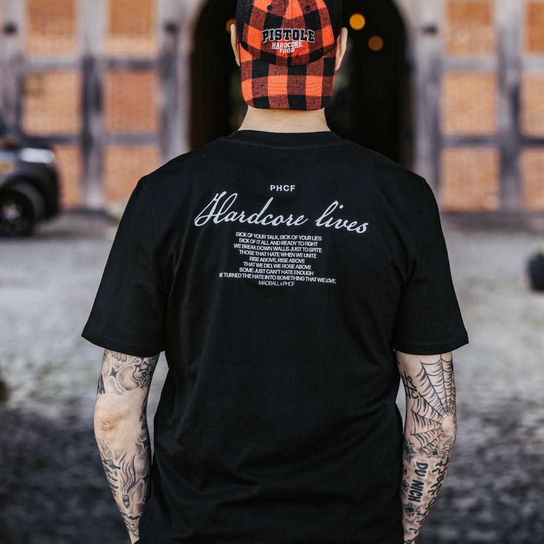 Rückseite des Pistole Hardcore-Food Hardcore Lives Shirt