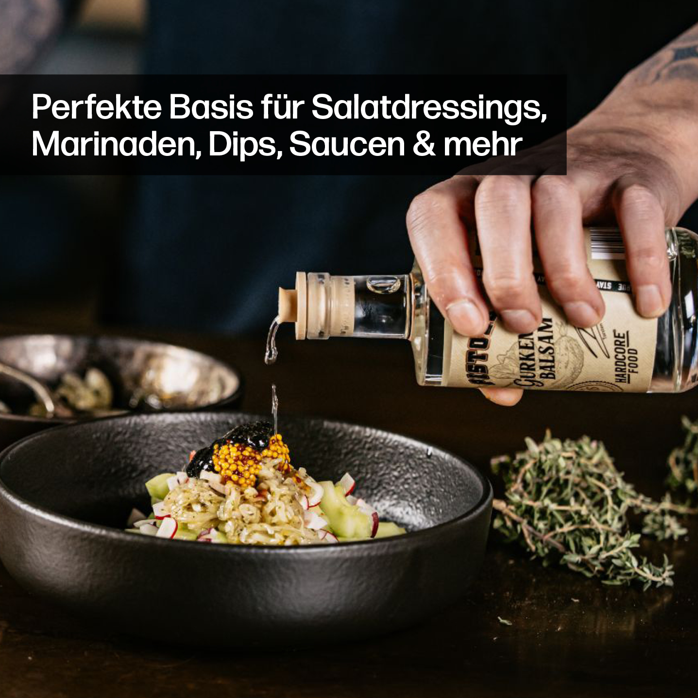 Pistole Hardcore-Food Balsam als perfekte Basis für Salatdressings, Marinaden, Dips, Saucen und mehr