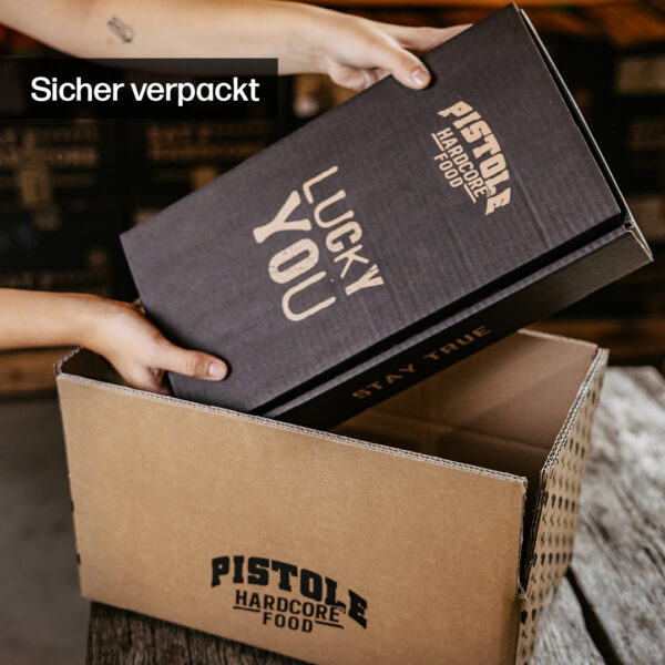 Pistole Hardcore-Food Geschenkverpackung von außen