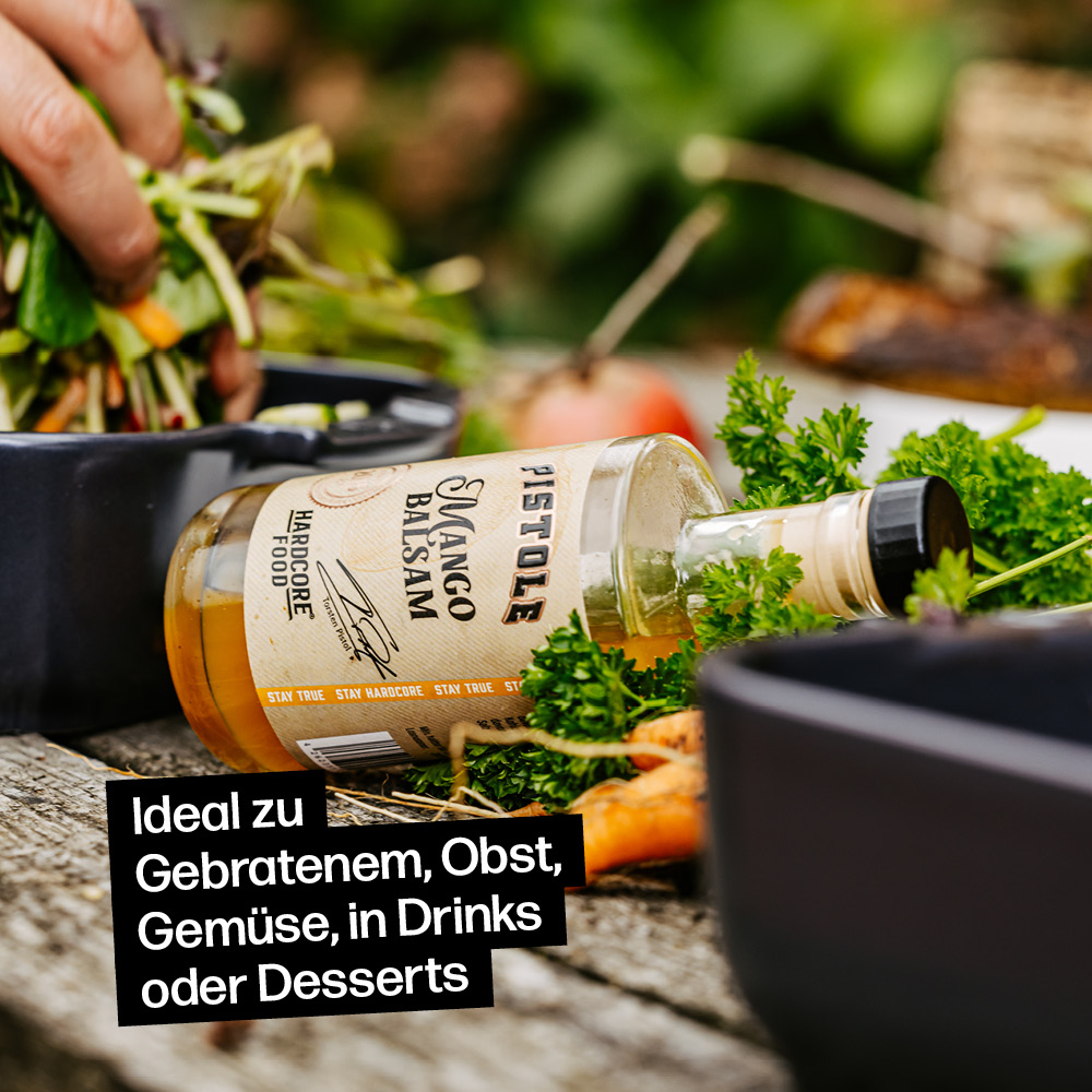 Mango Balsam ist ideal zu Gebratenem, Obst, Gemüse, in Drinks oder Desserts