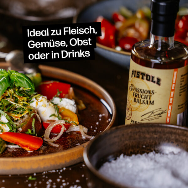 Passionsfrucht Balsamessig ist ideal zu Fleisch, Gemüse, Obst oder in Drinks