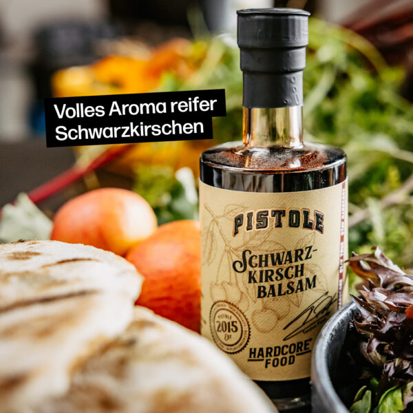 Schwarzkirsch Balsamessig mit vollem Aroma reifer Schwarzkirschen
