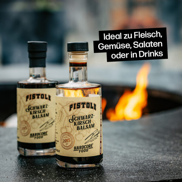 Schwarzkirsch Balsamessig ist ideal zu Fleisch, Gemüse, Salate oder in Drinks