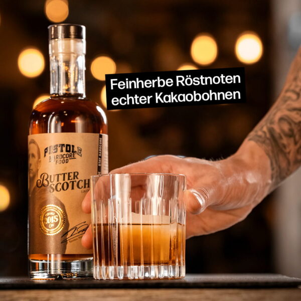 Butterscotch Likör mit feinherben Röstaromen echter Kakaobohnen