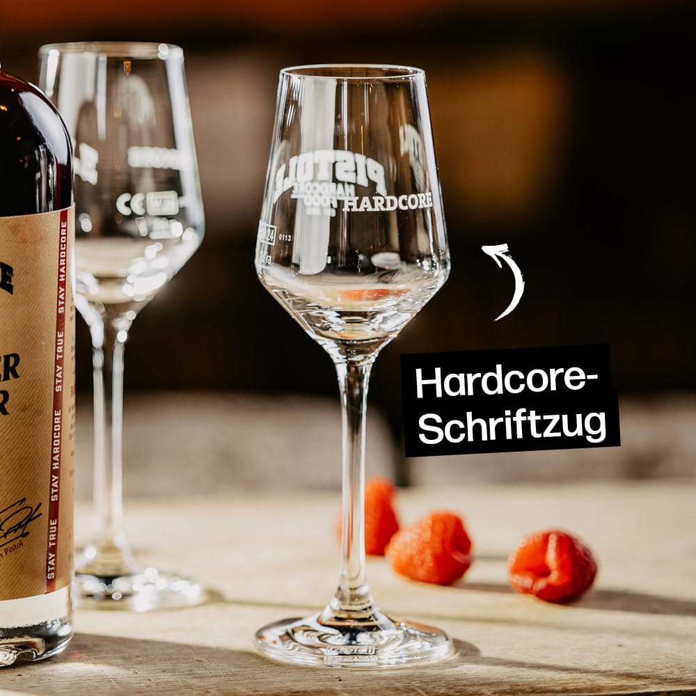 Tasting Glas für Liköre und Obstler mit Hardcore-Schriftzug