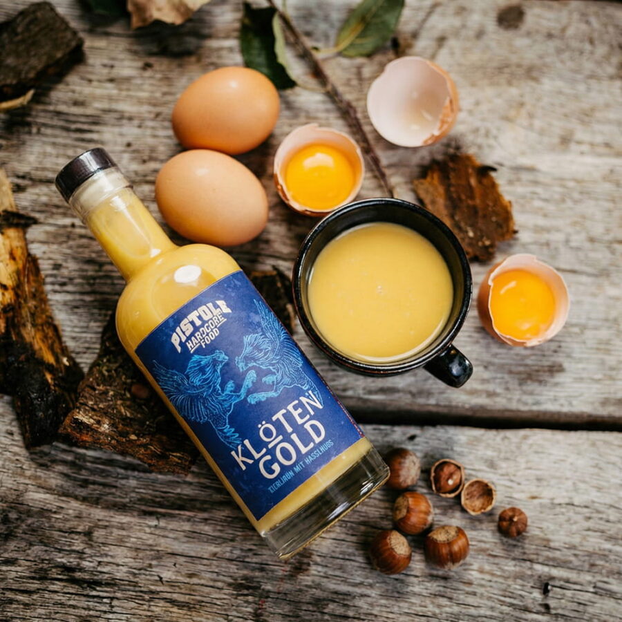 Pistole Hardcore-Food Eierlikör mit Haseluss Klötengold